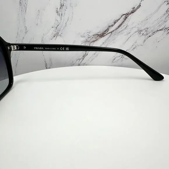 NEW PRADA Sunglasses Black Aviator Pilot 55-17mm Grey Lens Silver Logo - Picture 10 of 16